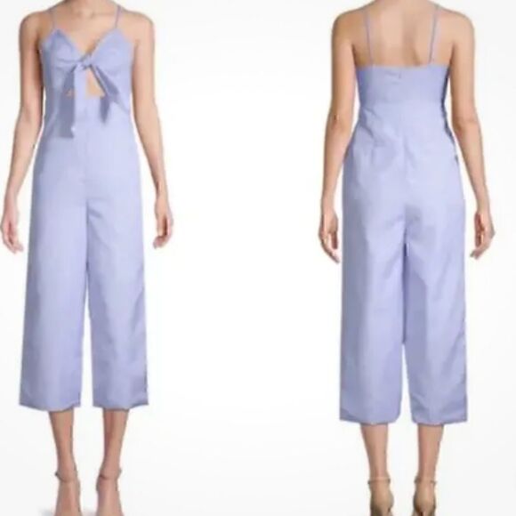 NWT  - English Factory Blue White Striped Tie Front Cropped Jumpsuit size XS - Picture 7 of 7